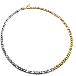 UNSHINEBAR Bicolor Cuban Kette für Herren und Damen - Streetwear Kubanische Gliederkette aus Edelstahl und 18K Gold - Wasserfeste Panzerkette - 5mm Breite Cuban Bicolor Halskette (45cm)