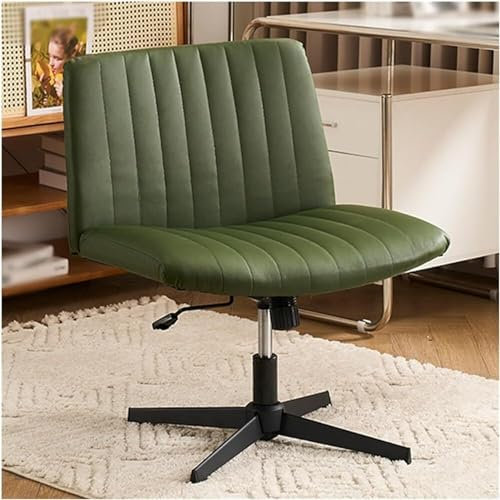 JAVYPPT Bürostuhl, armloser Schreibtischstuhl, ohne Rollen, dick gepolsterte Leder-Home-Office-Stühle, Verstellbarer, drehbarer Schaukelstuhl, breiter Computerstuhl for kleine Räume (Color : Green)
