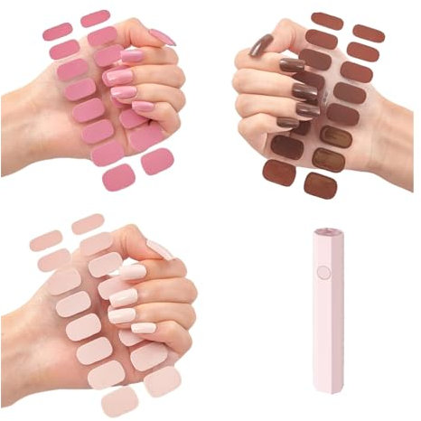 Quinnas Gel Nail Stickers with UV Light Kit - Clear Sarafine Nail Strips - Gel Wraps for Nails (D-3pcs)