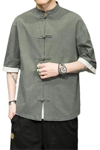 Veste Kimono Homme Vêtements Traditionnels Chinois Lin Hanfu Haut Manches Longues Costume Tang Kung Fu Chemise, EN8, M