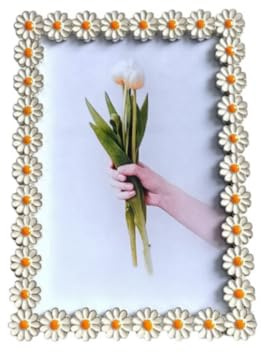 Xshelley 5x7 Zoll feine kleine Daisy Metall Fotorahmen, Glas vor modernen dekorierten Blumen Fotorahmen, Desktop Mittelstück Foto-Show oder Wand-Show