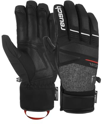 Reusch Skihandschuhe für Herren & Damen | wasserdicht & atmungsaktiv | Winterhandschuhe mit Polsterungen & Ziegenleder-Innenhand, für Ski, Outdoor & Piste, Größe 6,5-11, Thunder R-TEX XT
