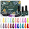 UV Nagellack UV Farbgel Set, 27 Stück Gel Nagellack Reflektierend Funkelnd Shellac Nagellack,mit Unterlack, Überlack und Matter Überlack,UV Nägel Gellack für Nagelstudio maniküre set Weihnachtstag