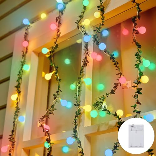 Lichterkette, 8 Beleuchtungsmodi, 60 LEDs, Kugel-Lichterkette, batteriebetrieben, Dekoration für Innenbeleuchtung, Schlafzimmer, Hochzeit, Party, Weihnachten, Baum (mehrfarbig)