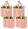 VENO Lot de 4 Sac de Course Réutilisables avec Poche Frontale, Base Renforcée, Sac Cabas Pliable, Tote Bag Polyvalent, Sac de Plage pour le Shopping, Pique-nique, Voyage (Rose, Lot de 4)