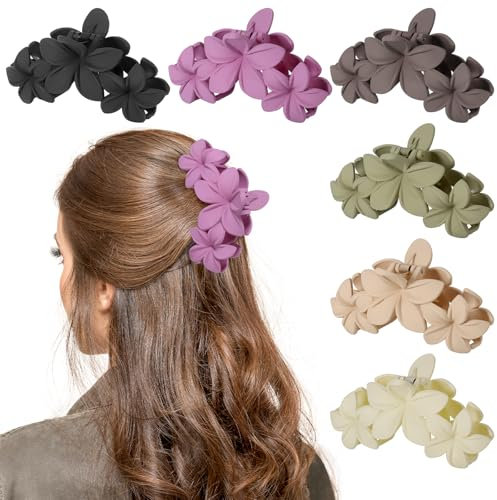Huiguli 6 Piezas Mate Pinza Pelo Flor Hawaianas, Antideslizantes Pinzas de Flores para Mujer, Fuerte Sujeción, Hair Garra Clip para Mujeres Niñas