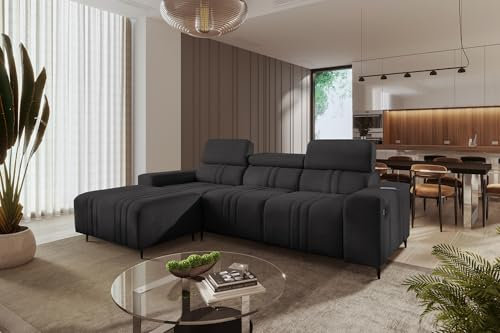All4All Ecksofa mit Schlaffunktion Fabio I 267 cm x 183 cm - Eckcouch mit Bettkasten - Sofa in L-Form - Kleines Sofa - Modern - Loft Stil - Seite Links - Anthrazit 26