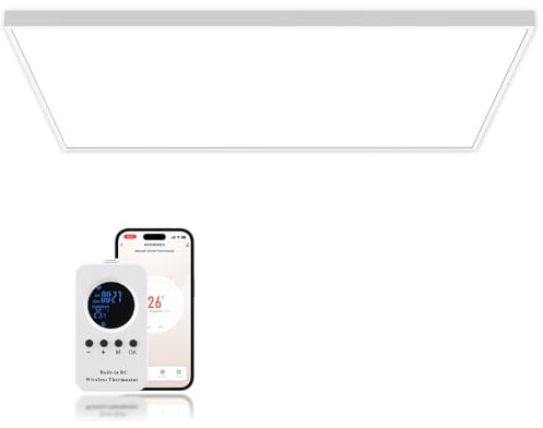 Hocosyme Infrarotheizung Deckenmontage 1000 Watt, TWF-WK-1000W-XD Infrarotheizung Wandmontage - 1-3 Min auf Betriebstemperatur bis 120 Grad - WIFI (Tuya Smart)- TÜV - Touch-Thermostat