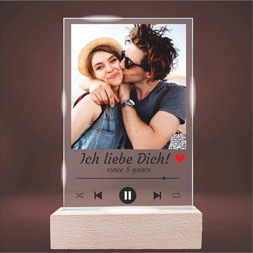 INDIGOS UG - LED Lampe personalisiert - Musik Bild - Song Cover - mit Foto & Wunschtext - individuell selbst gestalten - Geschenk - Valentinstag - Acryl 14x14 cm - optionale Lampe warmweiss