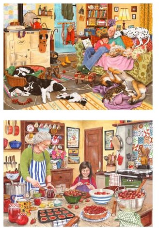 The House of Puzzles Heart Of The Home Jigsaw Set - 2 x BIG 500 Piece Jigsaws For Adults, Multi Puzzle Pack, Artist Illustrated, Deluxe Puzzle Gifts, Sustainably Made