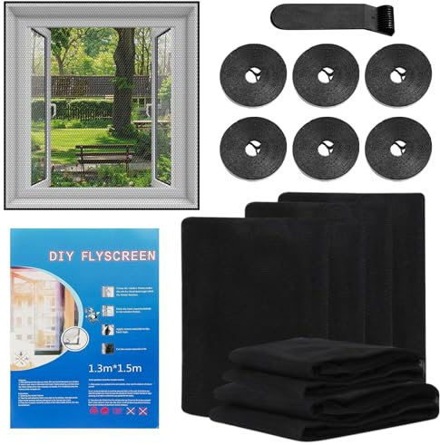 Yunlaishaocer 6 Stück Fliegengitter Fenster,130x50CM Insektenschutz Fenster mit Klettband Selbstklebend, Fliegengitter Fenster Ohne Bohren Insekten, staub und Mückensicher (Schwarz)
