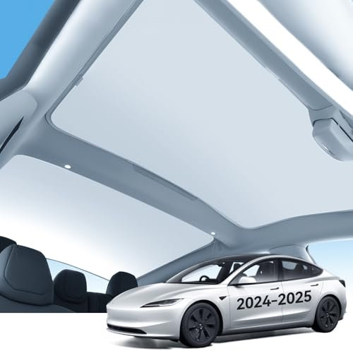 LANTU Glasdach Sonnenschutz für Tesla Model 3 2024-2025 Faltbarer Dach Sonnenblende mit Aufbewahrungstasche UV-Strahlen Block Sonnendach Camping Sonnenschirm Tesla Model 3 Highland Zubehör