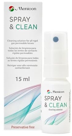 Menicon Spray & Clean Preservative Free Gentle Daily Hard/RGP Contact Lens Cleaner for Increased Comfort - 15ml