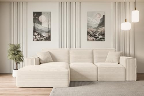 ALTDECOR Ecksofa mit Schlaffunktion L-Form Serra-L-S 266x161x87 - Beige