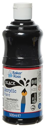 Baker Ross FN510 Black Acrylic Paint 500ml- Pack of 1, Paint for Arts and Crafts, Kids Paint