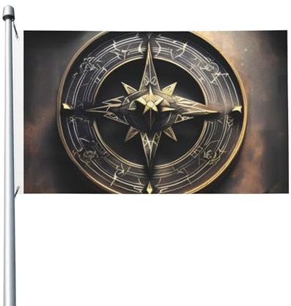 90 x 152 cm große Flaggen für draußen, lustiges Banner, magisches Design, nordische Runen, Kompass, Gartenflagge, doppelseitiger Druck, Hofflagge, Willkommensgartenbanner für Zuhause, Rasen, Innen