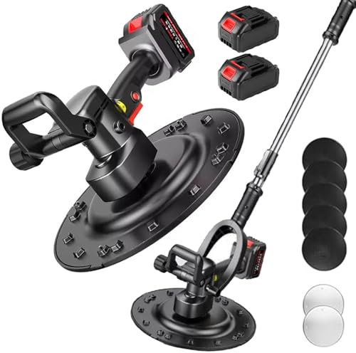 Electric Wall Plastering Machine, Concrete Cement Mortar Wall Polisher with 6 Speed & 180° Handle Adjustment, Detachable 60-180cm Telescopic Pole, 38cm Grinding Disc, Concrete Sander