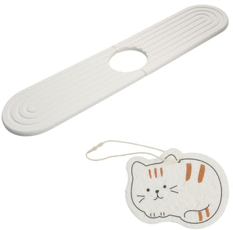 Rieoany Abtropfmatte Stein 45 x 10 cm, Badematte Stein für Waschbecken, Steinmatte Badezimmer & Abtropfmatte Spüle mit 6,5 cm Loch, Weiß