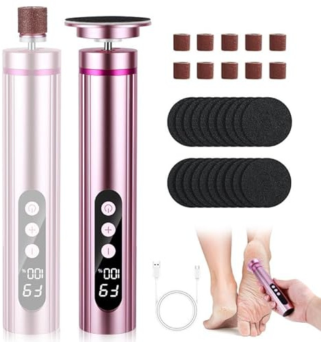 2 in 1 Elektrischer Hornhautentferner, Wiederaufladbare Elektrisches Fuß-Hornhautentferner-Set mit LCD Display und 9 Stufen,Fußpflegegerät Pediküre Set für Tote Harte Rissige Haut (Roségold)