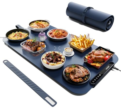 Voriah Warming Mat for Food,27.5x15.7 Large Electric Warming Tray,7 Temp Levels,99H Continuous Heat,℉/℃ Switch,Patented Heating Design,Versatile Food Warmer for Buffet,Parties,Family Meals,Daily Use