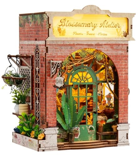 Sagiterra DIY-Miniatur-Puppenhaus-Bausatz, Bücherregal-Bausatz, 3D-Holzregal-Dekoration für Familie und Freunde, Bücherregal-Dekoration für Halloween/Weihnachten (EU-Red HY-G)