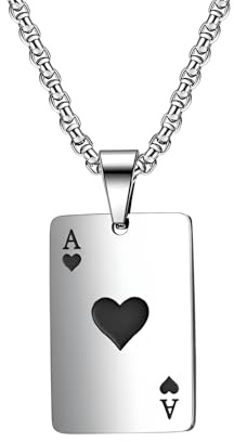 HJMMWT 925 Sterling Silber Ace Of Spades Halskette für Männer und Frauen, Ace Of Poker Lucky Spades Ace Herren Halskette Poker Anhänger, Poker Karte Ace of Spades Anhänger Kette, Spielkarten Halskette