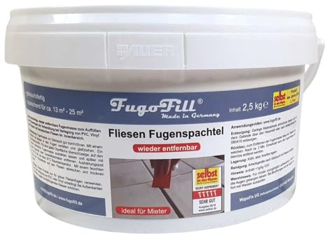 Fliesana FugoFill Abnehmbare Fliesenfugenmasse, Fliesenfugenschutz in Teppichen, Laminat, Vinyl und PVC, einfach zu installieren und zu entfernen, für Mietwohnungen und Renovierungen (Grau, 2,5 kg)