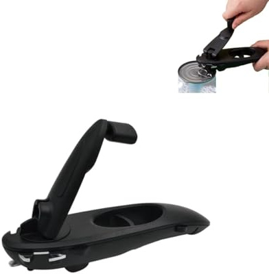 8 in 1 Multifunctional Can Opener, Black Smooth Edge Bottle Opener with Magnetic,360°Rotating Handle Can Opener Manual