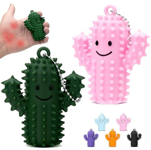 KOVSGQ Cactus Pain Fidget Toys Pain Stim Fidget Porte-clés Jouet Jouets Sensoriels à Picots 2pcs Fidget Tdah Objet Anti Stress pour Adultes et Ados Soulagement de l'Anxiété et du Stress (Vert+Rose)