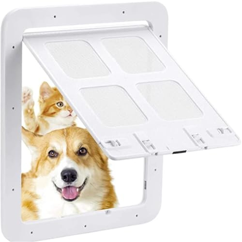 Large animal door Automatic Pet Screen Door Sliding Security Dog with Magnetic Flap Car Doors 4 Ways Lockable Gate(White,24X29cm)
