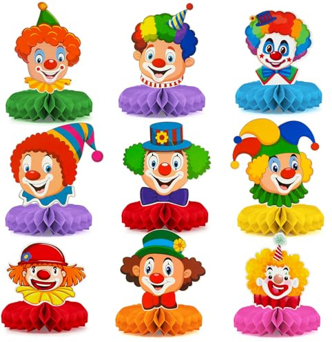 Clown Tischdeko Karneval, 9 STK Bienenwabe Mittelstück Karneval Tischdeko Fasching Zirkus Deko Party Dekoration, Bunt Clowns Faschingsdeko, Wabenbälle Clown Deko für Fasching Karnevals Geburtstag