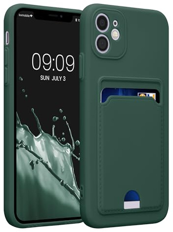 kwmobile Headphones Case Compatible with Apple iPhone 11 Case - Bluetooth Earphone Pouch w 2 Pockets - - Dark Green