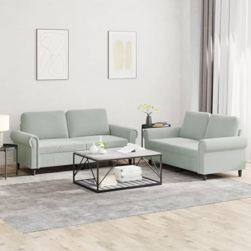 ROMHZKS Samt Sofa Garnitur 3 Sitzer Grau Samtstoff Wohnlandschaft Couchgarnitur mit Kissen Metallgestell Wohnzimmer Sofa Sitzgruppe Relax Polster