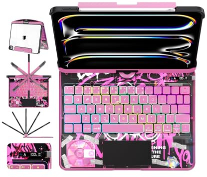 SCKIQUEN Custodia trasparente con tastiera per iPad di 11a e 10a generazione, girevole a 360°, con trackpad multi-touch, retroilluminato a 7 colori, con portamatite, tastiera per iPad (A16) di 11a/10a