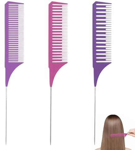 3 Größen Strähnenkamm Set, Stielkamm und Styling Kamm für Highlights, Professioneller Friseur Kamm in Mehreren Farben