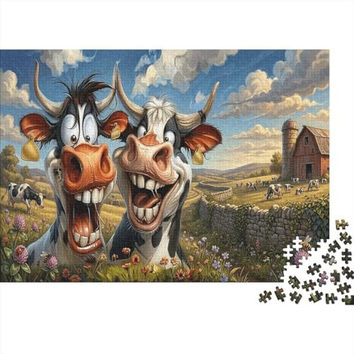 Goofy Cartoon KühePapppuzzle 1000 Teile Pastorale Ranch Für Erfahrene Puzzler Stressabbau Freizeitbeschäftigung Innenaktivität Premium-Qualität 52x38cm/1000pcs