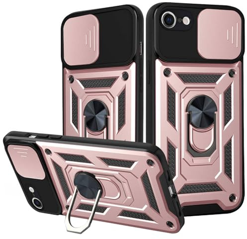 Techsuit für iPhone 6 iPhone 6S Hülle mit Kameraabdeckung, Ringhalter, 360 Grad Drehung, Magnethalterung Kompatibel, Erhöhte Kanten, CamShield Series, Polycarbonat, Roségold
