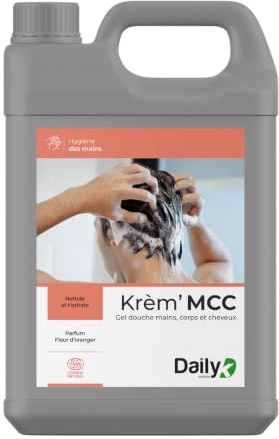 DAILY K Gel Douche 3-en-1 Mains, Corps et Cheveux 5 L - Fleur d’Oranger | Formule douce au parfum d’origine naturelle, fabriquée en France pour hôtels, campings, vestiaires et collectivités