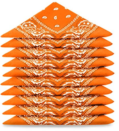 Karl Loven BANDANA 10 Stück Orange - Paisley Muster - 100% Baumwolle TÜV geprüft - Dicker Stoff - 20 Exklusivfarben
