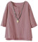 Vogstyle Femmes T-Shirts Coton Lin Chemise Chic Simple Haut Jacquard Tops Tunique (XX-Large, Rose)