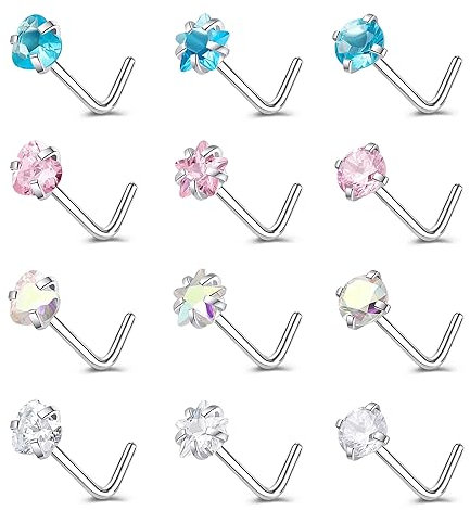 ZeSen Jewelry 9-12PCS Nasenpiercing Stecker 316L Edelstahl Nasen Piercing Ringe Nasen Knochen 20 Gauge Nasenpiercing Ring Set