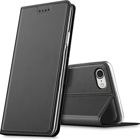 Verco Handyhülle für iPhone SE 2 SE 3, iPhone SE 2020/2022 Hülle Premium Handy Flip Cover für iPhone 7/8 Hülle [integr. Magnet] Book Case PU Leder Tasche (4,7 Zoll), Schwarz