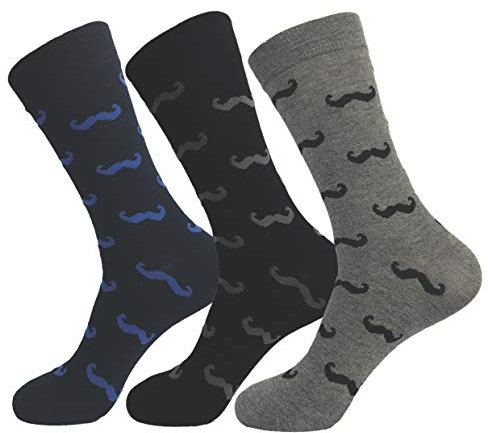 Jasmine Silk Lot de 3 paires de chaussettes thermiques ultra douces en bambou pour homme, Moustache
