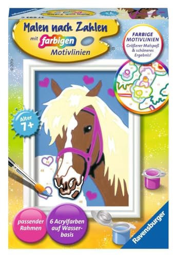 Ravensburger CreArt 27693 - Liebes Pferd - Malen nach Zahlen für Kinder ab 7 Jahre, Malset mit Rahmen, Pinsel und Acrylfarben, Geschenk für Mädchen und Jungen