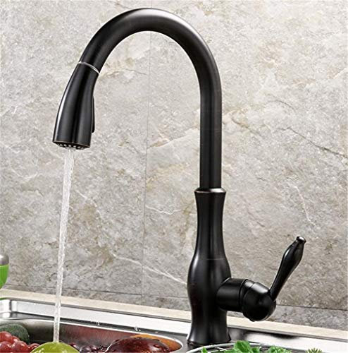 YAWEDA Küchenarmaturen Einhand-Ausziehbarer Küchenhahn Mit Belüfter Einloch-Griff Schwenkbarer 360-Grad-Wassermischerhahn Deckmontiert Im Retro-Stil, Schwarz