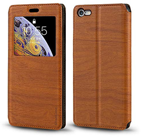 Coque à Rabat en Cuir PU avec Fenêtre Visible et Aimant Invisible Compatible avec iPhone 6S, Étui Intelligent à Affichage Clair (Marron)