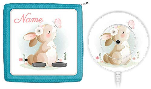 Coverlounge® Schutzfolie passend für die Toniebox und Ladestation mit Namen personalisiert | Hase schnuppert an Schmetterling