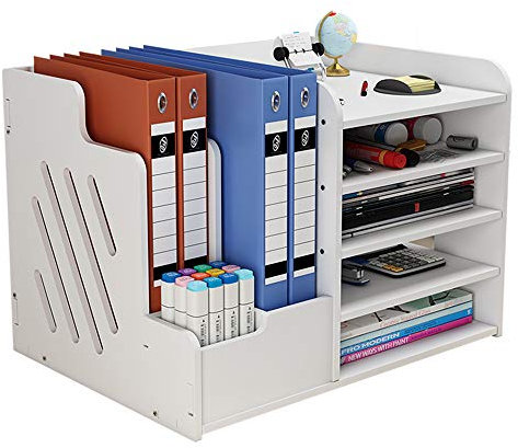 NUODWELL White Desktop Organiser, Large Capacity Desk File Organiser Office Stationery Desk Tidy Storage Rack Sorter for A4 Papers, Pens, Books, Letters and Documents (PB07-3)
