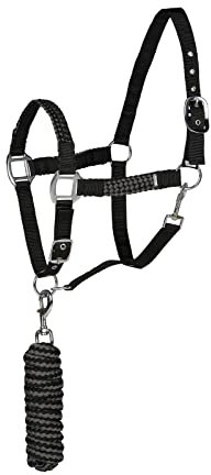 HORZE Halfter Chicago für Pferd und Pony, verstellbar mit Führstrick 2,25m, Schwarz, C