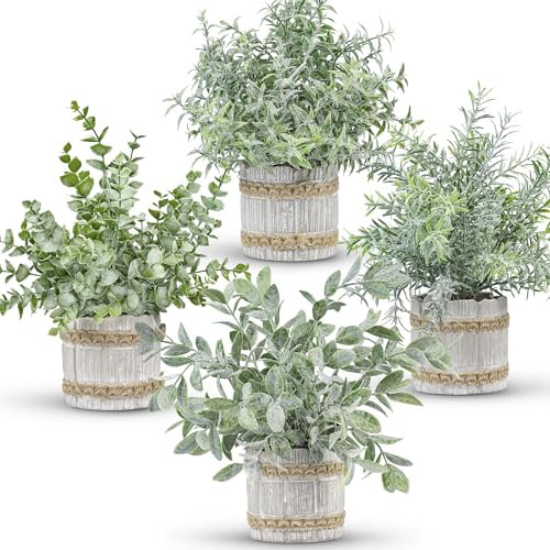 Der Rose Confezione da 4 piante artificiali per casa, cucina, ufficio, scrivania, tavolo rustico bohémien, decorazione estetica per interni